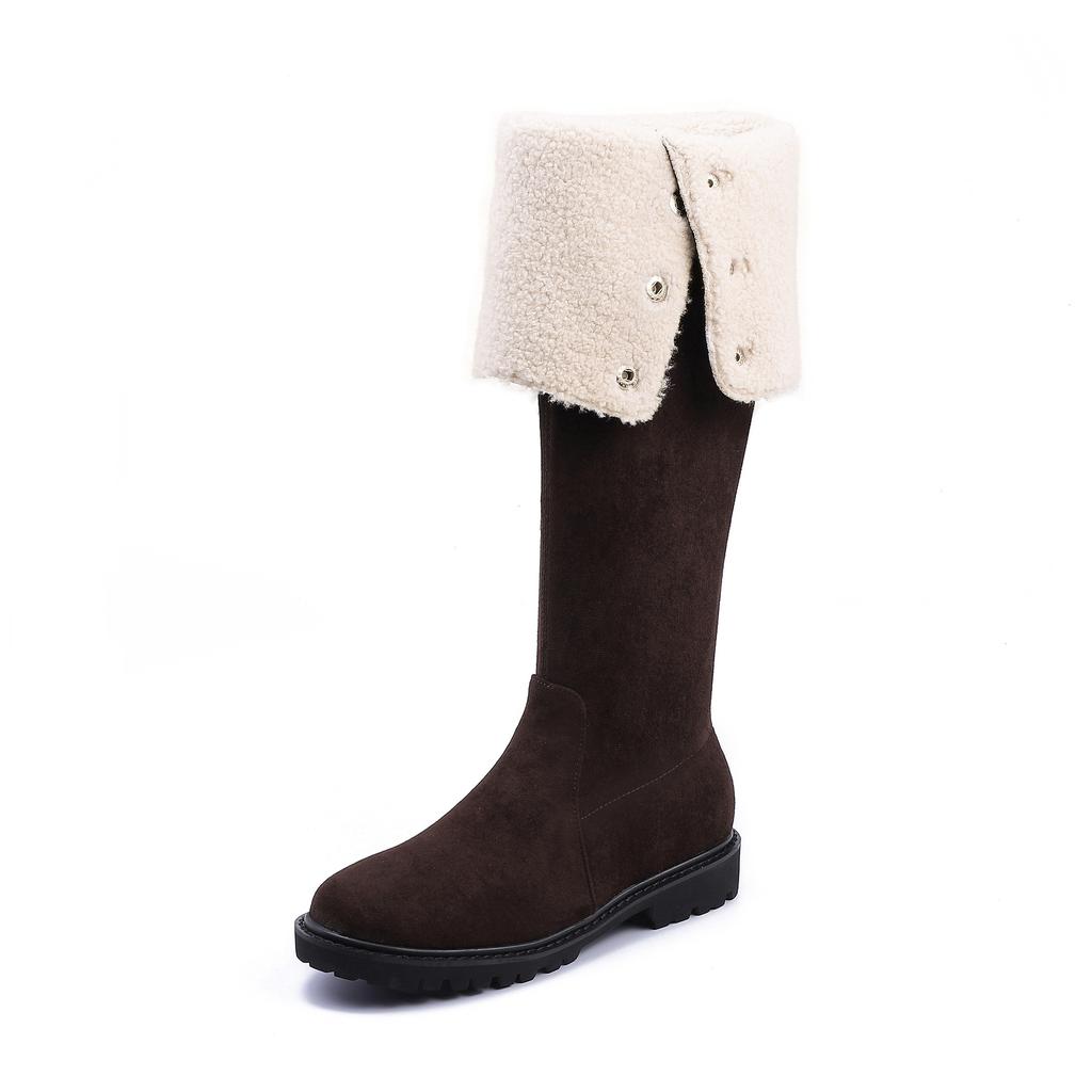 Grape mother winter new long snow boots knee thick velvet warm boots 2025 Korean version comfortable thick-soled heightening boots