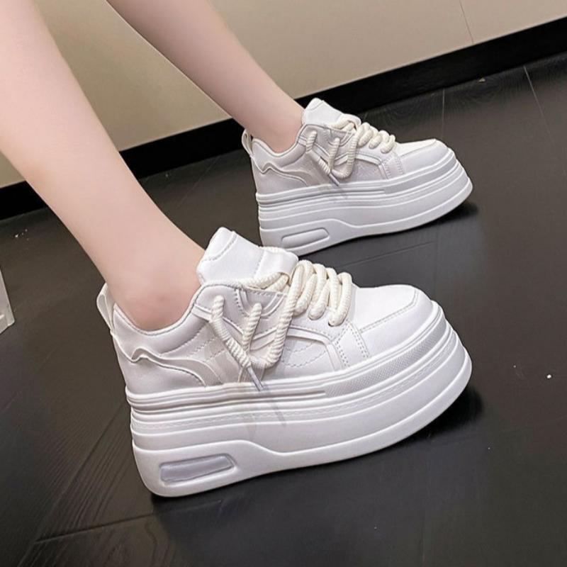 Fashion Ladies Designer Little White Shoes Spring Autumn Women Lace-up Leather Leisure Boards Shoes Increased Round-toe Casual Sneakers