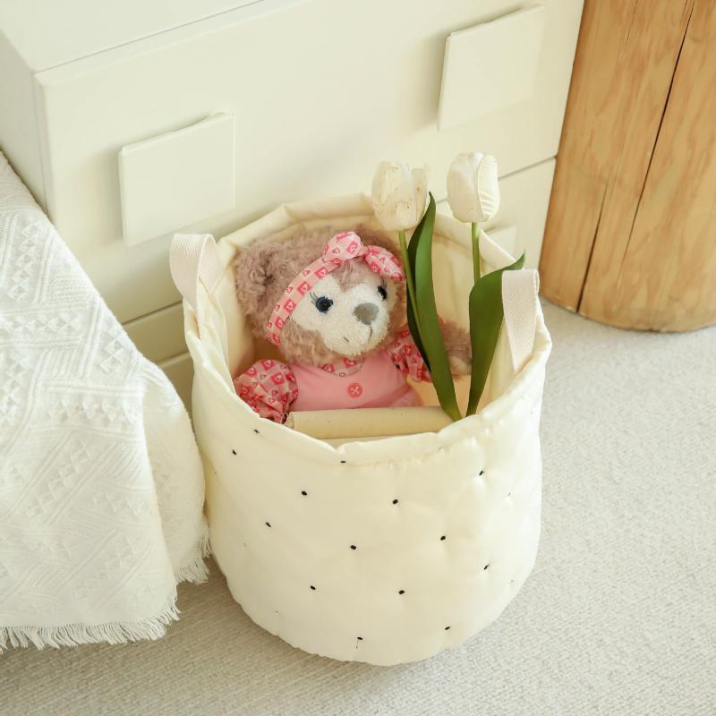 Quilted Baby Item Storage Bucket Diaper Bags Toys Clothes Basket Large Capacity Round Diaper Stackers Nappy Storage Basket