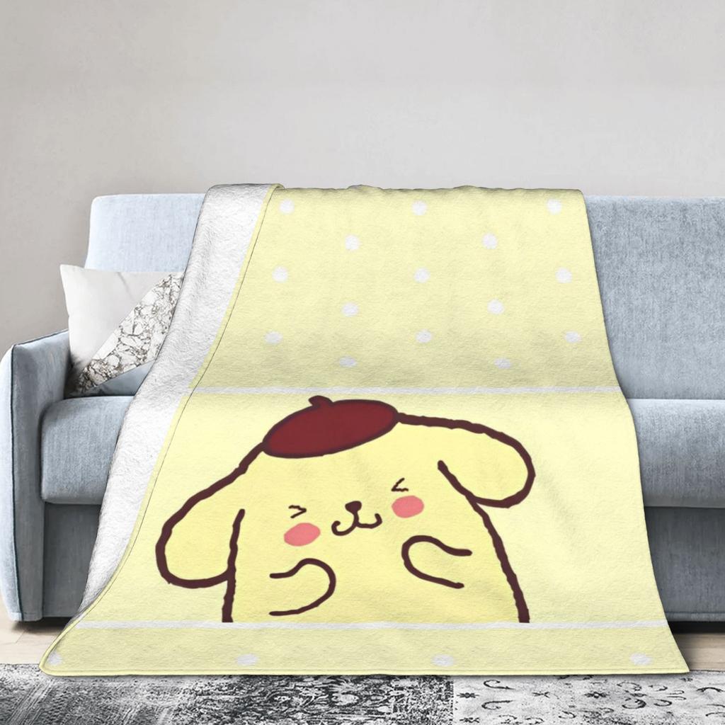 Cute Pom Pom Purin Pattern Blankets Flannel Summer Air Conditioning Breathable Soft Throw Blanket for Home Bedroom Bedspread