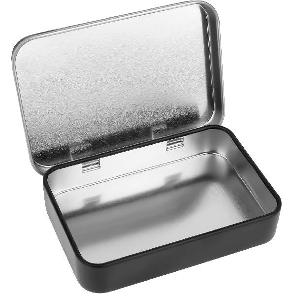 Rectangular Metal T with Lids, Black Small Box with Lid Hinged Tin Container Portable Storage Case Organizer for Home Jewelry, Cosmetic Tools, Gifts