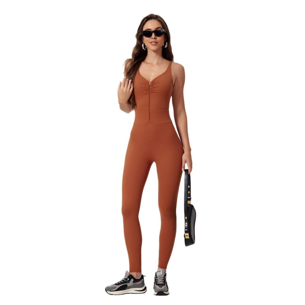 Nude Feel Quick-Dry Zipper Yoga Jumpsuit for Outdoor Fitness & Running