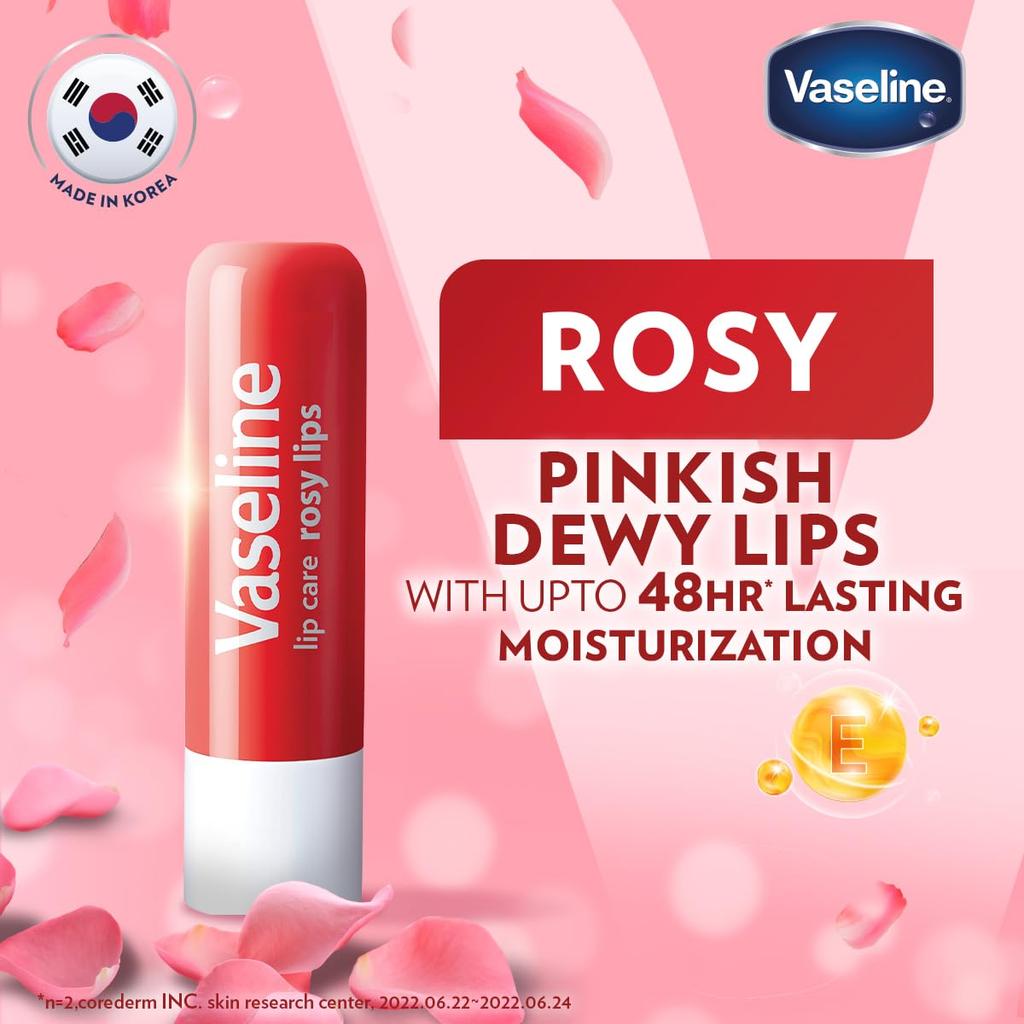 Vaseline Lip Care Rosy Lips Tinted Lip Balm Stick 4.8g Pack of 1 for Soft, Hydrated, Naturally Pink Lips