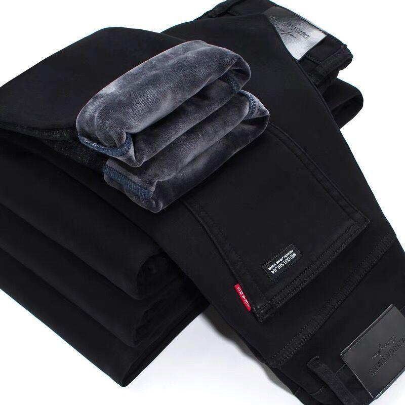 Fleece Thickened Extra Large Size Elastic Jeans Loose and Fat Plus Size Casual Warm Fat High Waist Pants