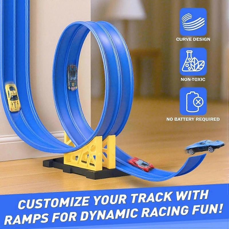 Flexible Race Car Track for Kids Toy, Rolls Up Portable Flex Track Racetrack with Suction Cups & 4 Wheels, Compatible with 1:64 Cars Toys