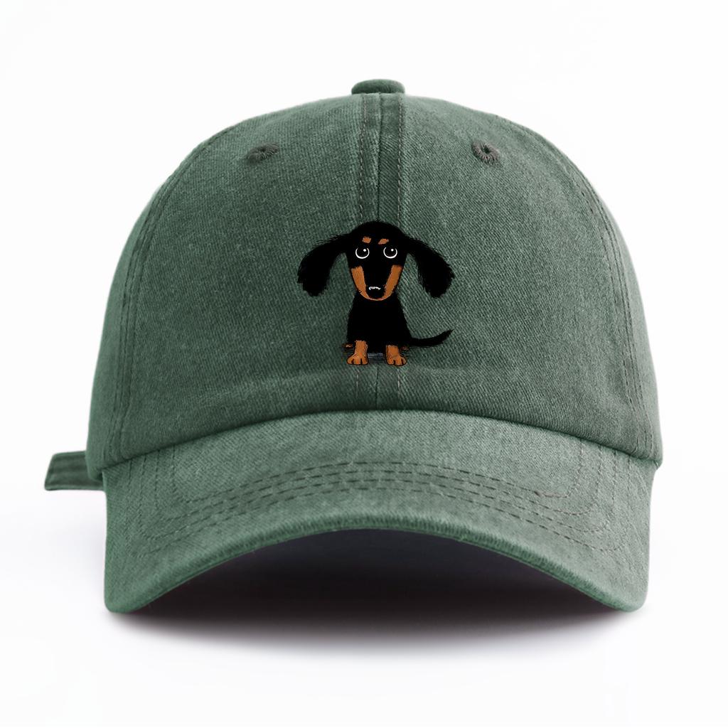 1pc Dachshund Print Washed Baseball Cap for Adults,Minimalist Retro Style Casual Soft Adjustable Dad Hat,Perfect As Gift