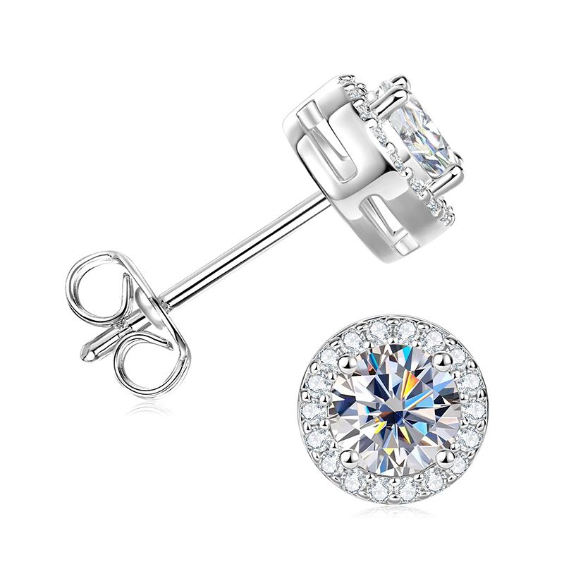 Sparkling Wedding Daily Jewelry Classic Elegant Gold Plated Moissanite Earrings Classic Solitaire Halo Stud Earrings for Women 5mm (0.5ct*2pcs) Moissanite белого золота