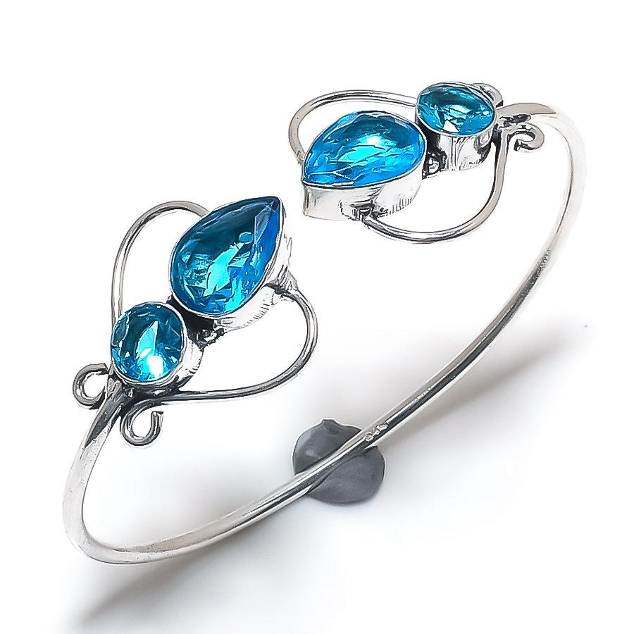 

Швейцарский голубой топаз драгоценный камень ручной работы серебро 925 пробы манжета браслет регулируемый q3T81