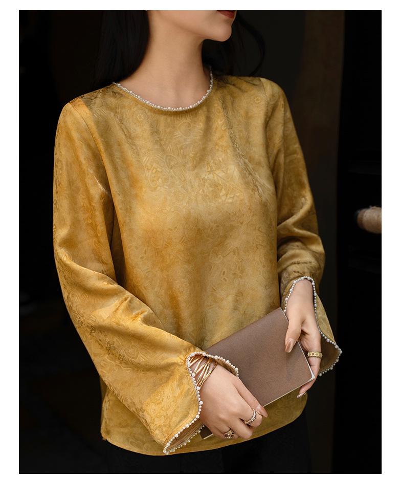 Elegantes Chinesisches Jacquard-Oberteil - Damen-Dunkelmuster Perlenhemd, Frühjahrskollektion 2026