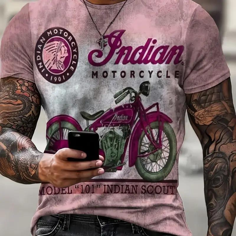 Camiseta De Manga Curta Masculina Slim Fit Gola, Impressão 3D, Legal, Motocicleta De Rua Amazon, Moda Y2K, Verão, Novo, 2025