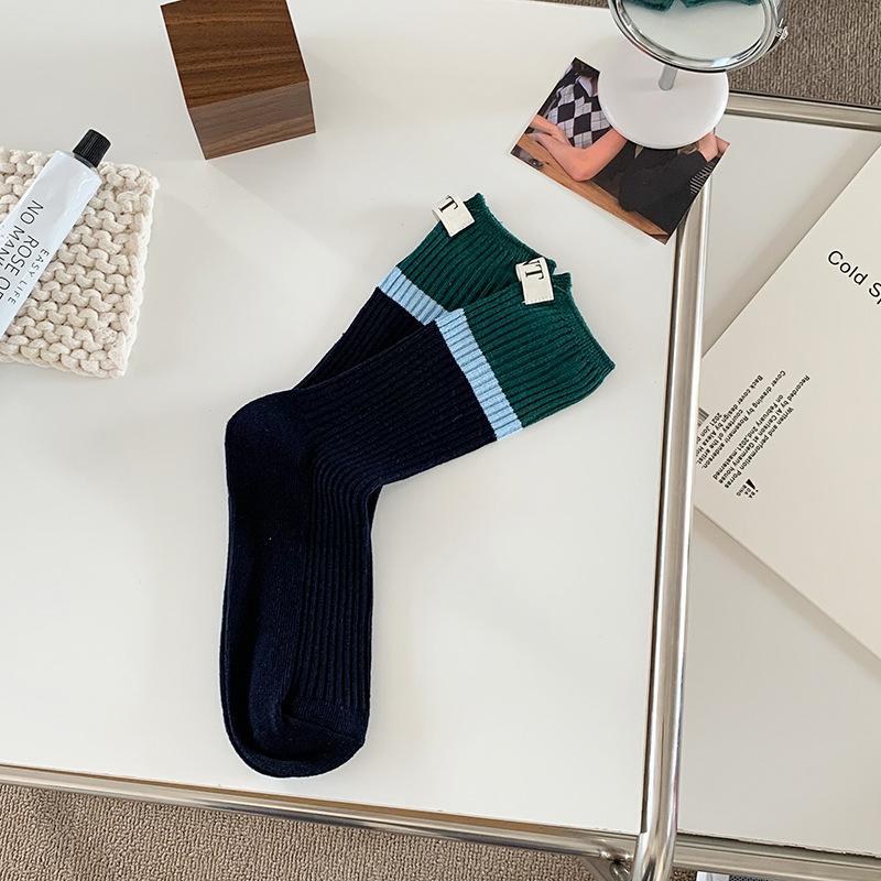 Contrast Colored Socks, Women's High Top Pile Up Socks, Korean Version of Spring/summer Cotton Socks