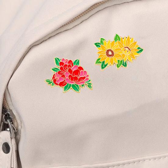 Brooch Pin Vibrant Color Peony Flower Leaves Shape Badge Clothing Decoration Sweaters Hats Bags Accessory