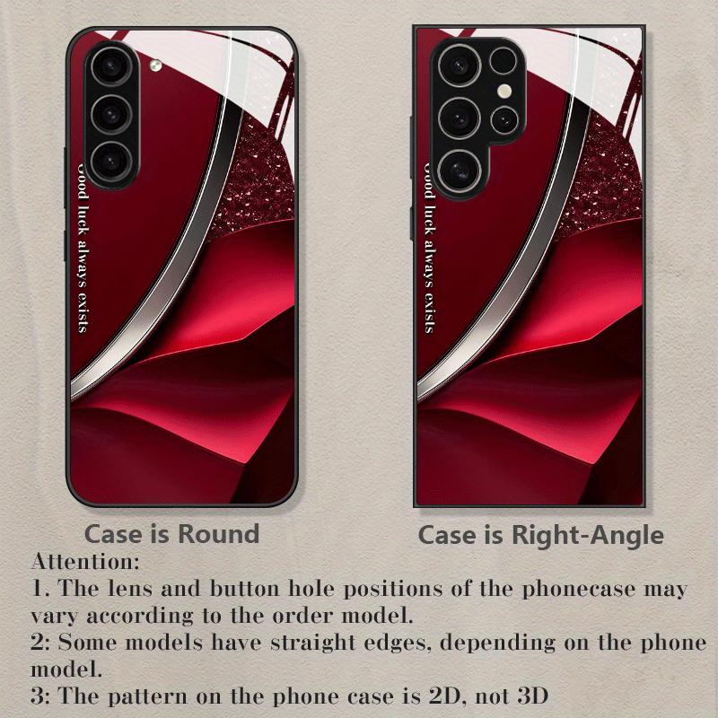 Red Wrinkled Texture Tempered Glass Phone Case Suitable for Samsung Galaxy S26 S25 S24 S22 S21 S20 FE/Ultra/Plus Anti Drop