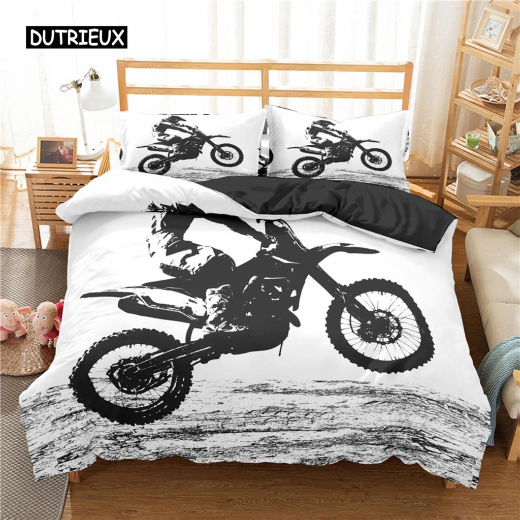 Motocross Bedding Set for Boys Adults Men Off-road Race Motorcycle Duvet Cover Bed Cover Single King Queen Polyester Quilt Cover