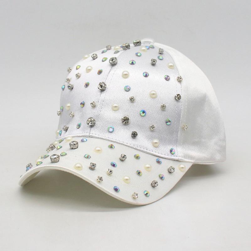 Female Imitation Satin Glossy Breathable Cap Personalized Visor Hat Colored Diamond Light Luxury Baseball Cap one size [baseball cap]