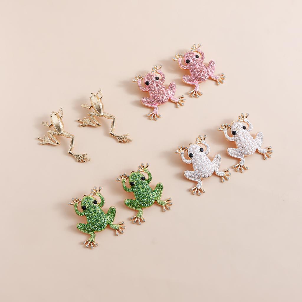 Full Diamond Frog Stud Earrings Y1K Personality Versatile Style Design Animal Earrings
