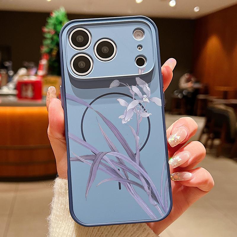 Magnetic For Magsafe Case For iPhone 17 Pro Max Purple Orchid Floral Pattern Skin Feeling Cover For iPhone 16 15 14 13 Pro Max
