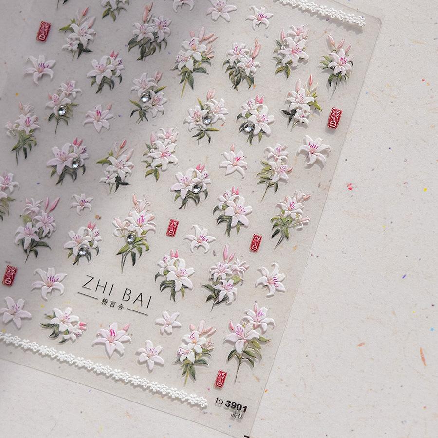 1Sheet 5D Soft Embossed Relief Nail Stickers Cute Daisies Self Adhesive Slider Stickers Press On Nails DIY Nail Art Dec
