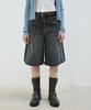 Aobteu Panel Denim Bermuda Pants - Gray