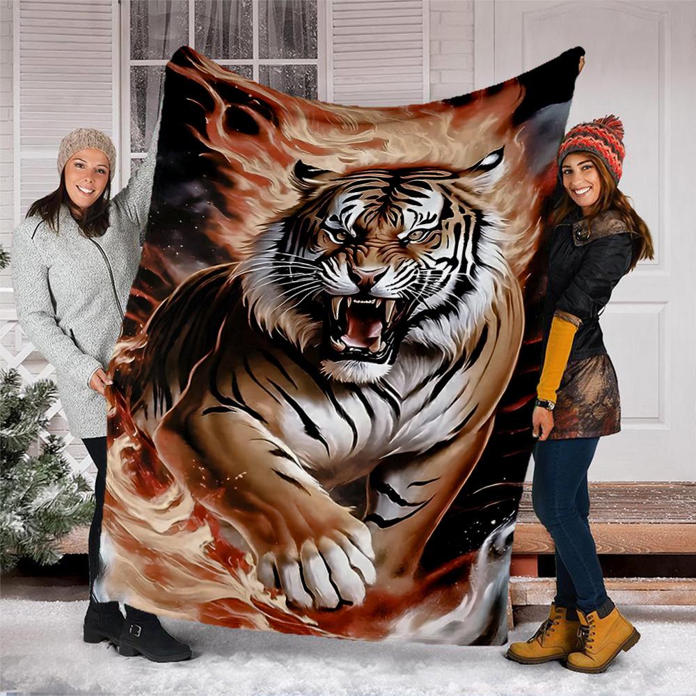 1pc Tiger Flame Design Print Outdoor Blanket, Lightweight Polyester,