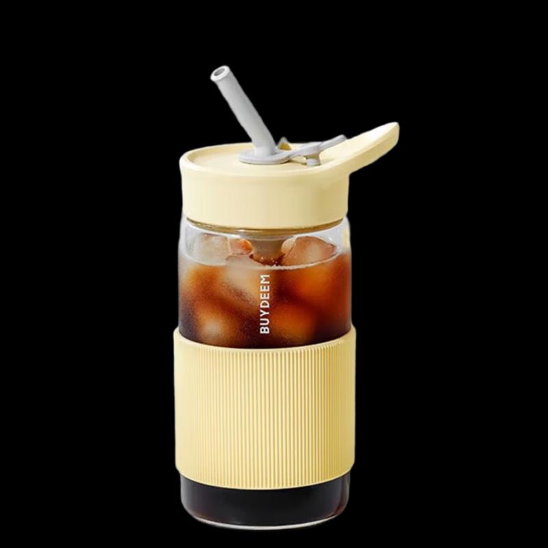 Buydeem 500ml High Borosilicate Glass Travel Mug with Straw