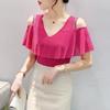 2024 Chic Off-Shoulder Diamond Accent Lotus Sleeve T-Shirt