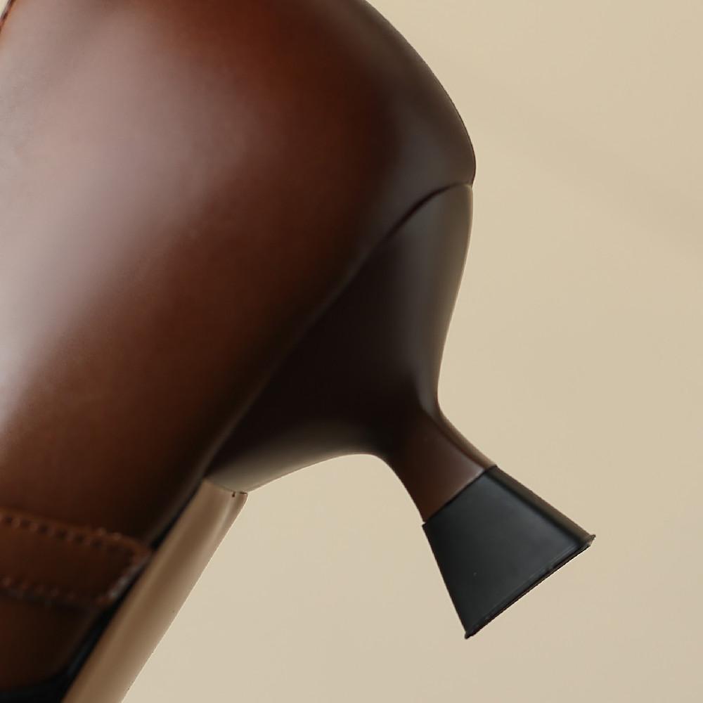 Plus Size 34-42 Women's Natural Suede Leather Sheepskin Patchwork Kitten Heel Pointed Toe Mary Jane Pumps Elegant Ladies Heels