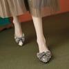 Fashion Woman Flats Diamond With Heel Shiny Bow Pointed Toe Shoes for Women Elegant Dress Wholesale Spring Young Low Price Genuine Mark