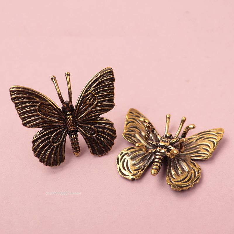 Mini Solid Brass Butterfly Figurines Miniatures Desktop Ornament Antique Copper Insect Statue Home Decoration Craft Accessories