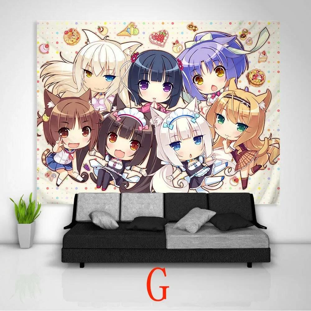 Nekopara Anime Tapestry Wall Kawaii Room Decor Art Print Poster Cute Girl Manga Aesthetic Dorm Background Cloth For Bedroom
