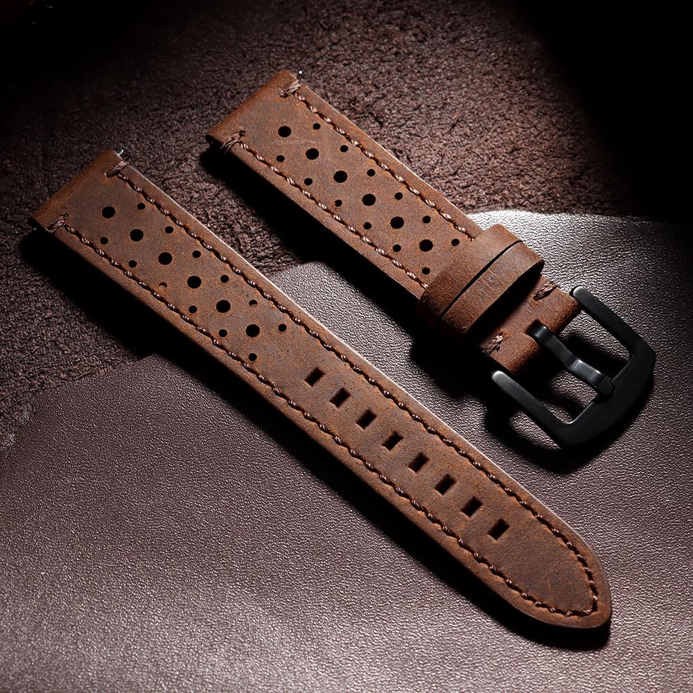 18/19/20/21/22/24mm Cowhide Watch Bands Vintage Racing Leather Watch Strap for Seiko Quick Release Breathable Porous Watchband