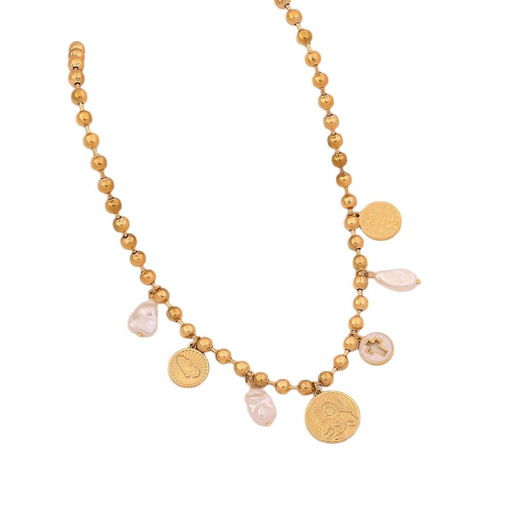 Multi-element Coin Cross Necklace Set Stainless Steel Clavicle Chain Cross-border Jewelry