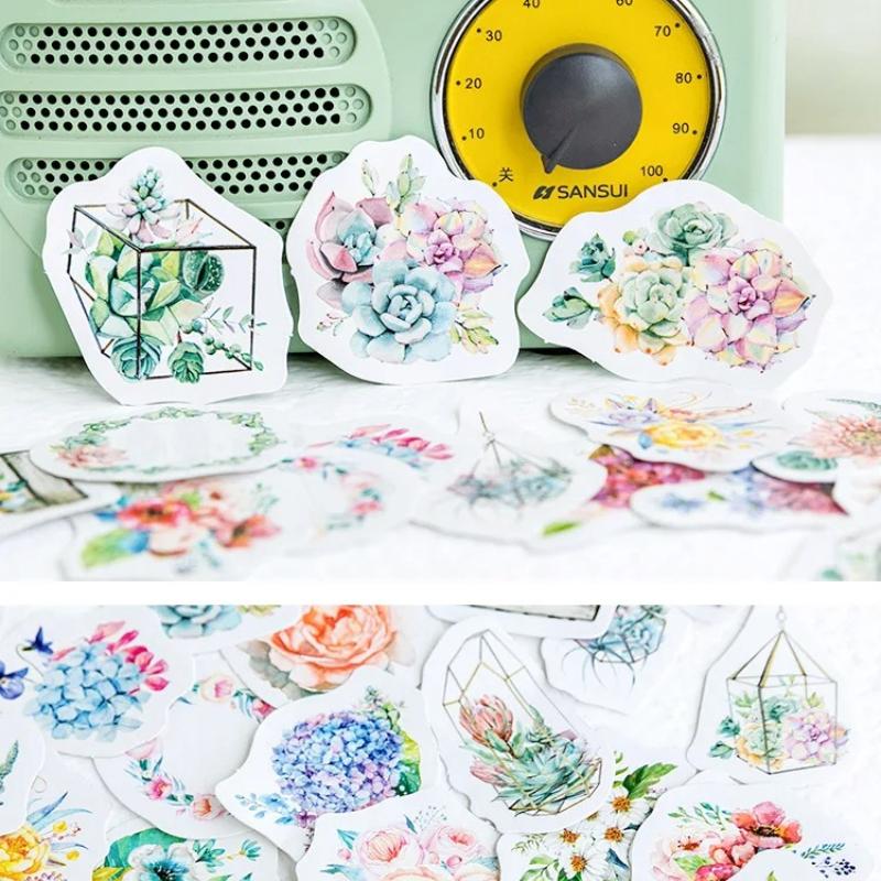 46 Pcs/Pack Kawaii Japanese Decoracion  Flower Stickers Scrapbooking Flakes Journal Cute Diary Stationery School Supplies