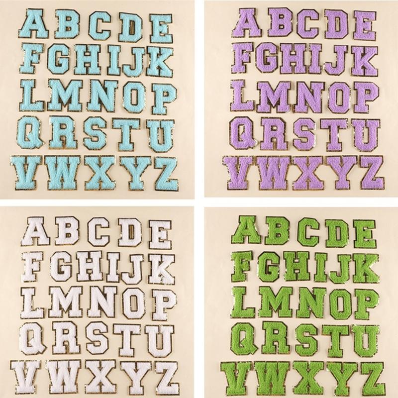 26Pieces Embroidered Letter Sew On Patches Embroidery Applique Letter Sew On Yarn Patches for Clothing Jeans Jackets