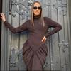 2025 Herbst Damen Langarm Rollkragen Taillenbetontes Bodycon-Kleid