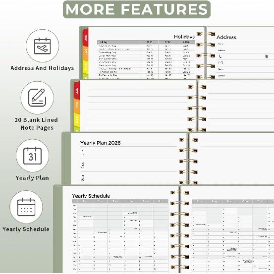 EMSHOI 2026 Planner Weekly and Monthly, Week on One Page with Notes, A5 (5.7"x8.3"), Jan-Dec 2026 Calendar Agenda with Monthly Tabs, Note Pages,