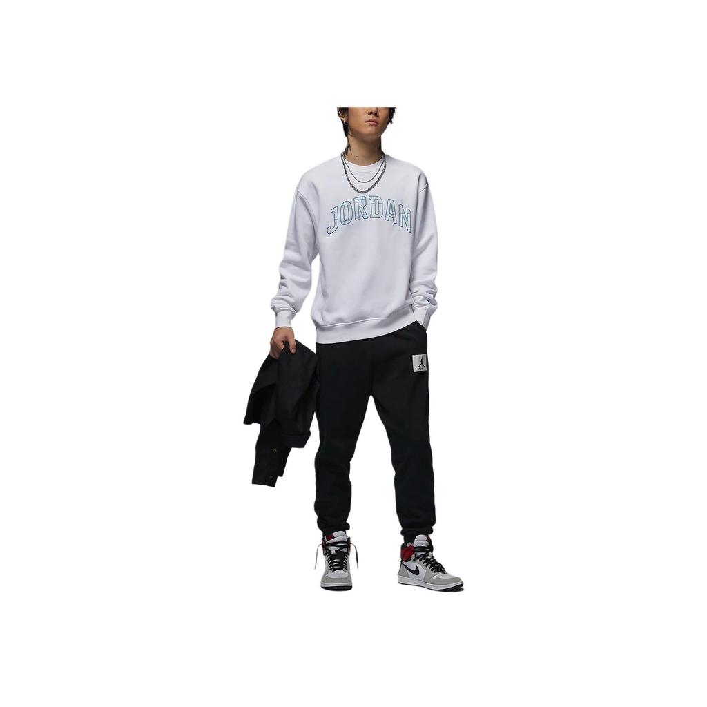 Jordan Essentials Letter Print Design Fleece Crewneck Sports Long Sleeve Sweatshirt Men sweatshirt White FV7461-100