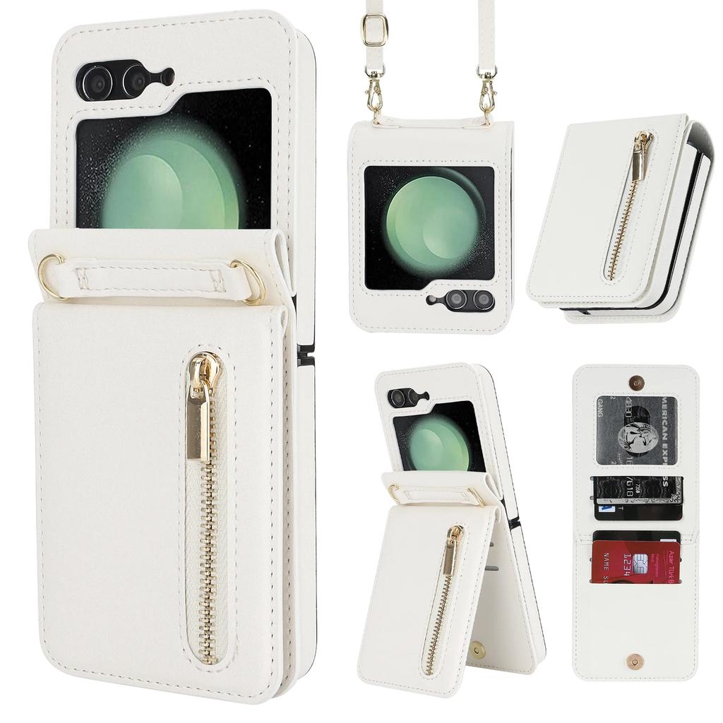Zipper Wallet Vertical Cards Solt Crossbody Case for Samsung Galaxy Z Flip 7 SE 6 5 4 Shoulder Strap Lanyard Holder Purse Cover