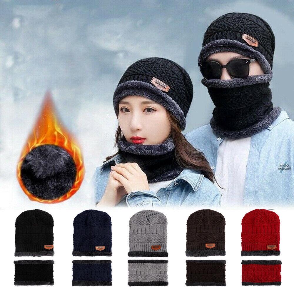 Beanie Winter Herren Hut und Schal Set Warme Fleece Strickmütze Paar Unisex
