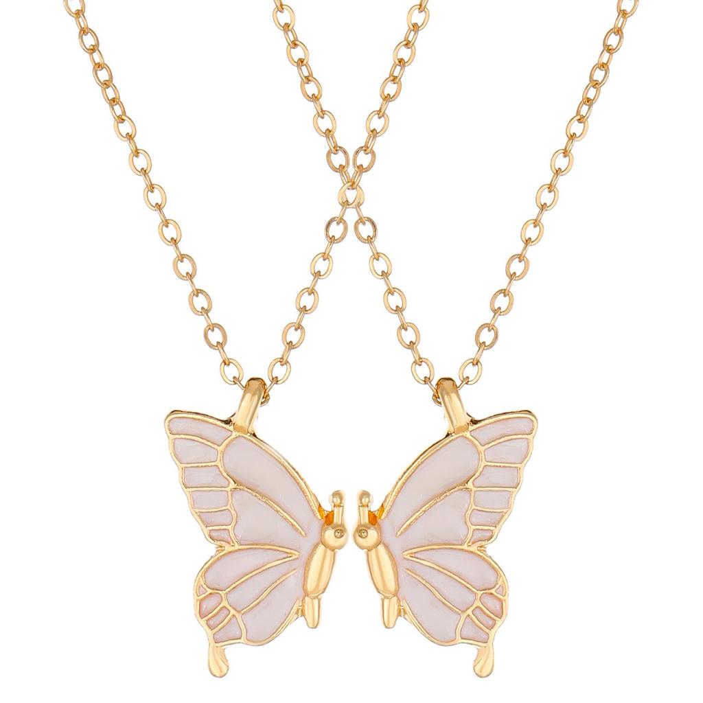 Colar Criativo de Gota de Óleo Borboleta Dupla Conjunto de Presente de Amizade