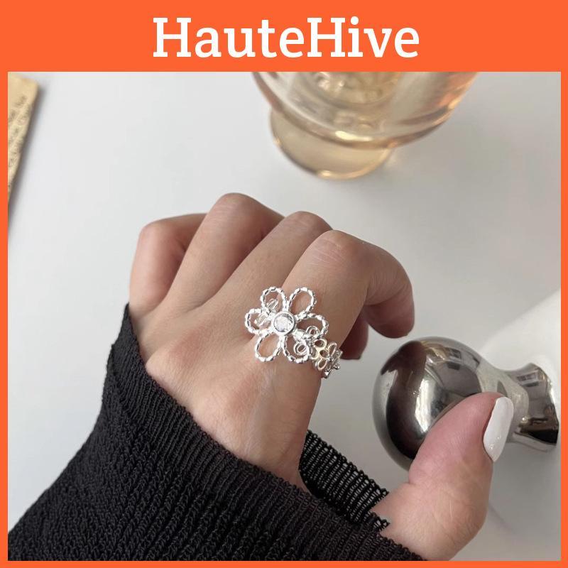Stylish Geometric Flower Ring For Women Adjustable Copper Statement Jewelry 2023