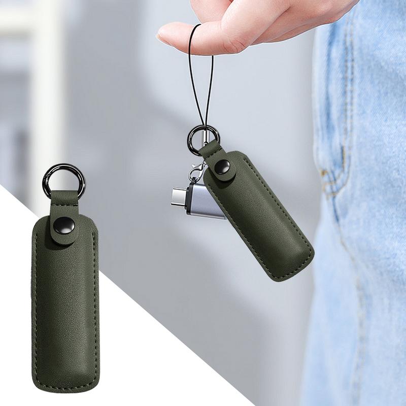 PU Leather U Disk Pouch Key Ring Holder USB Flash Drive Holder Anti-loss Keychain Case Pendrive Protective Cover Waterproof