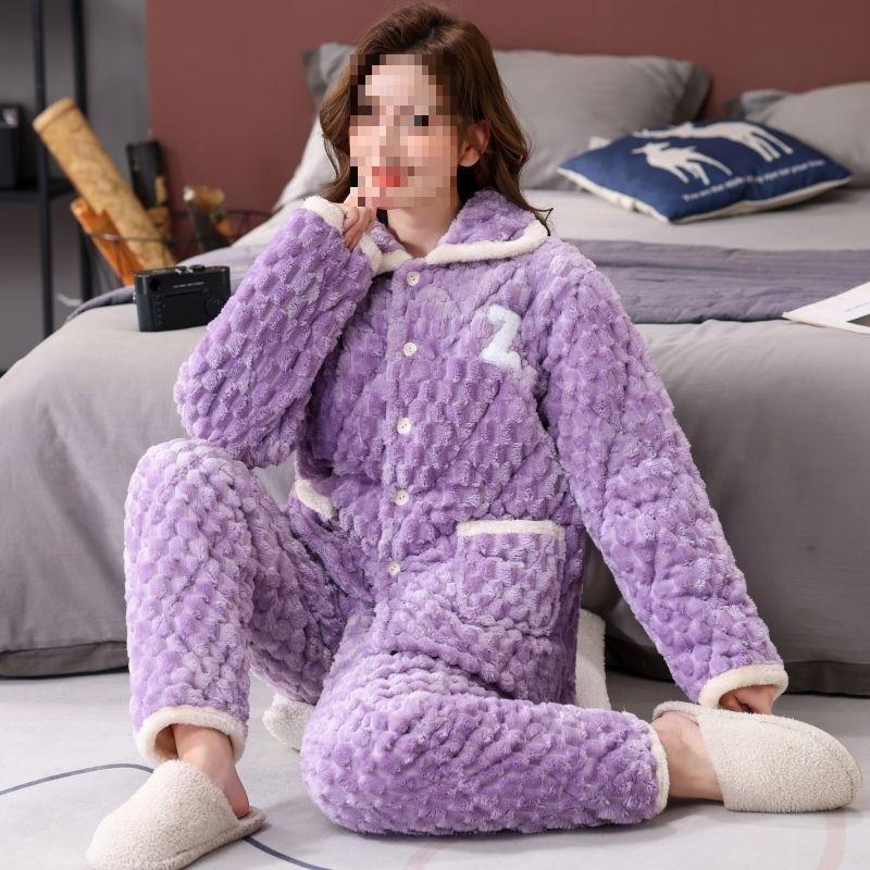 Pajamas women's three-layer thickened winter suit can wear large-size thermal padded loungewear