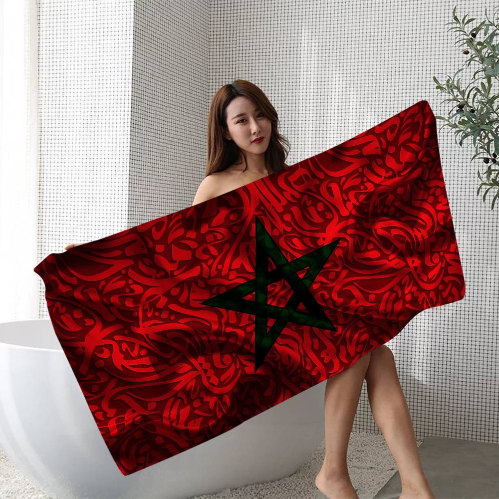 Morocco Map Flag Microfiber Beach Towel Absorbent Quick Dry Soft Yoga Swimming Resort Mountain Climbing Towel