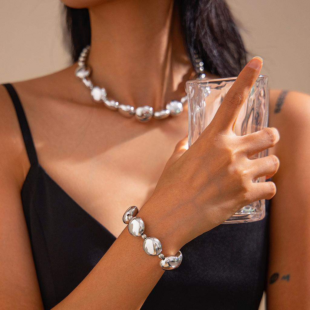 Salircon Minimalism Geometric CCB Beads Chain Choker Necklace Bracelets for Women Men 2026 Trend Punk Party Jewelry Set