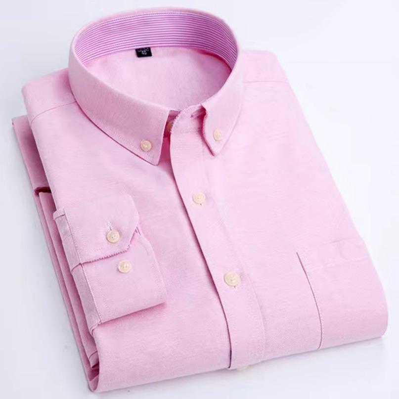Men's Oxford Long-sleeved Shirts Casual Striped Gray Green Navy Business Long Sleeve Slim Button Up Shirt Men Fashion Trends