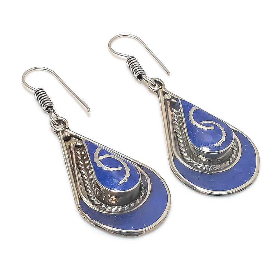 

Natural Lapis Lazuli Gemstone 925 Sterling Silver Jewelry Earring 2.36 I4P70