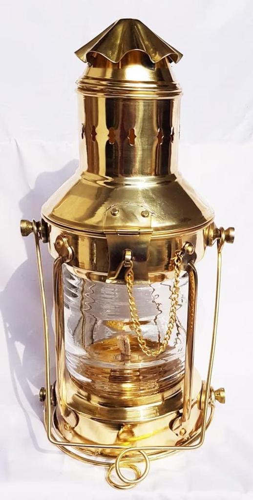 12" Polished Brass Ship Boat Anchor Lantern Nautical Maritime Rail Road Oil Lamp