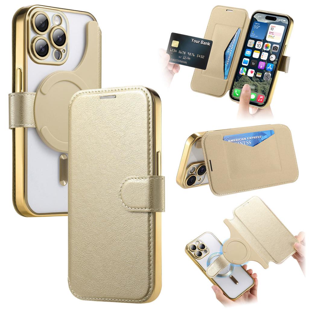 For iPhone 14 Pro Max Case Compatible with MagSafe Detachable Leather Phone Cover with Lens Film