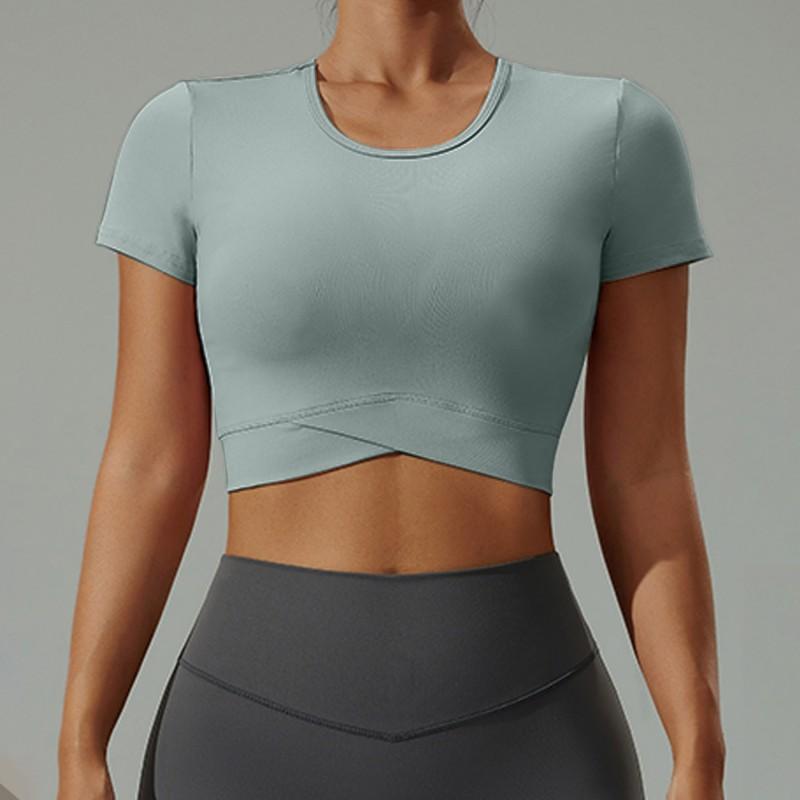 Womens Yoga T-Shirt Crop Top Short Sleeve High Stretch Breathable Fitness Workout Tee